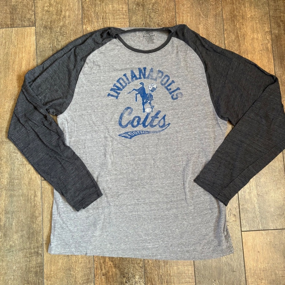 Indianapolis Colts Football Retro Sport T-Shirt Long Sleeve Mens Gray/Blue 2XL